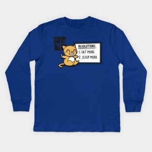 Funny Cute Kawaii Cat 2024 New Year Resolution Cat Lover Meme Kids Long Sleeve T-Shirt